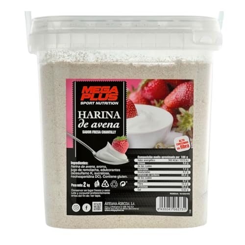 Harina De Avena Sabores - Mega Plus - Harina De Avena Integral Y Para Batido Proteinas O Cereales Avena - Avena En Polvo 8 Sabores - Carbohidratos Y Vitaminas - Sin Azucar - Fresa 2kg