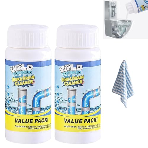 Wild Powerful Sink & Drain Cleaner, Powerful Sink Foaming Si-nk and Drain Cleaner, Pipe Dredge Deodorant, Power-ful Pipe Dredging Agent, for Kitchen Bathroom Toilet Shower (2PCS)