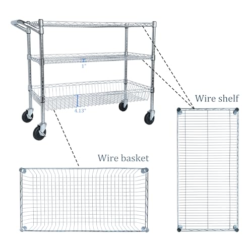 Heavy-Duty Service Trolley 3-Tier Rolling Utility Cart – Chrome Storage Carts, 36" L x18 W x 32" H Mobile Service Cart for Kitchen, Restaurant, Plant Display, Mobile Display Cart for Plants - Image 9