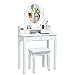 COSTWAY Coiffeuse avec Eclairage, Miroir Ovale, Pivotant à 360°, 10 Lumières, Tabouret Rembourré Inclus, Avec 3 Tiroirs de Rangements (Blanc)