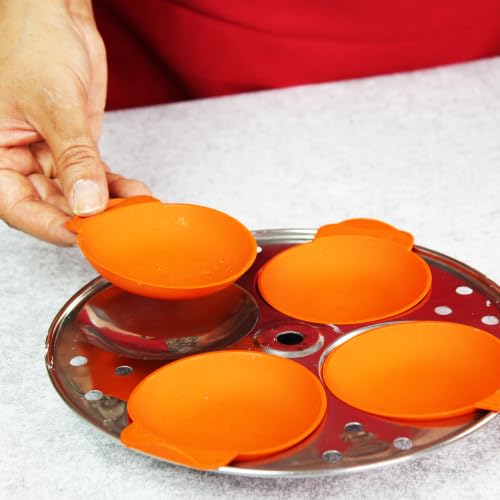 Image of Corvel Silicone Idli Mould | 16Pcs | Idli Maker | Idli Liners original, Orange | Non stick | Food Grade Silicone | BPA Free | No greasing | Oven, Microwave & Dishwasher Safe