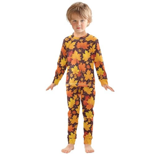 Pajama Sets Long Sleeve Autumn Leaves Pattern Print Soft Comfy Sleepwear 2 Piece PJS 3-8T2