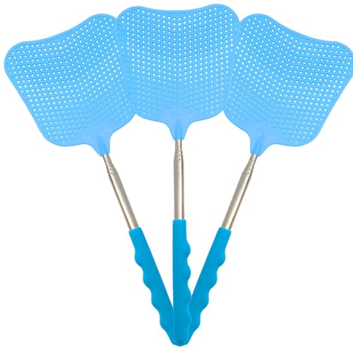 Bonsicoky 3 Pack Fly Swatters Set - Plastic Fly Swatters Heavy Duty - Fly Swatters with Stainless Steel Handle for Indoor and Outdoor - Blue - Thumbnail 7