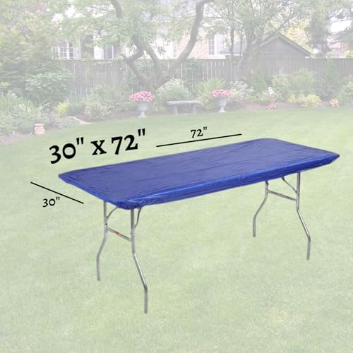 Image of Kwik-Covers 6' Rectangle Plastic Table Covers 30 inch x 72 inch, Bundle of 5 (Royal Blue)
