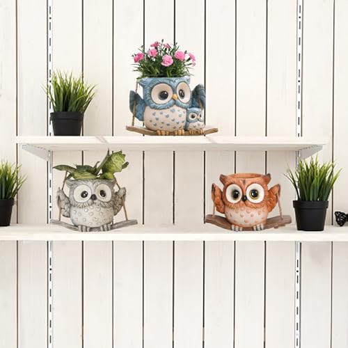 Swing Owl Hanging Planters for Indoor Plants, Cute Small Succulent Pots with Drainage Hole, Unique Resin Plant Hangers Outdoor, Hanging Plant Holder for String Of Pearls, Gift Ideas for Mother - Image 7
