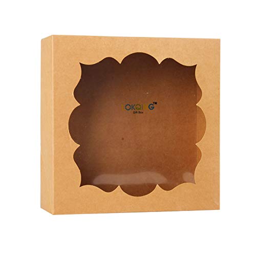 LOKQING 20 PCS Pie Boxes with Window Bakery Boxes and Cookie Boxes for Gift Giving 9x9x3inch(Brown)