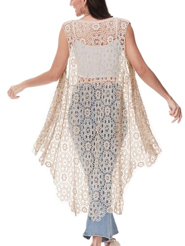 Anna-Kaci YBA0644BRN Boho Crochet Long Vest Top thumb #2