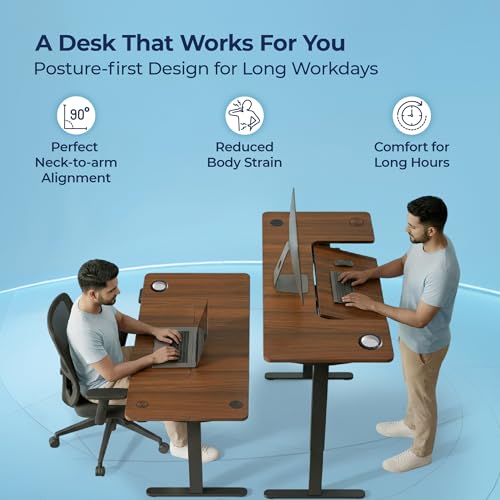 Image of The Sleep Company AeroFlip Adjustable Desk | SmartFlip Ergonomic Tabletop | Height Adjustable 72-120 cm | Wireless Charging | Temperature Controlled Drink Tray |1200 mm | Wooden & Black