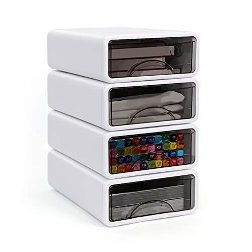 4 Cajas Apilables para Cajones de Escritorio, Organizadores de Plástico para Oficina, Escuela, Hogar, Tocador