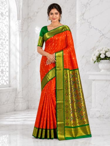 CRAFTONI orange kanjivaram silk saree in pure silk – image 5