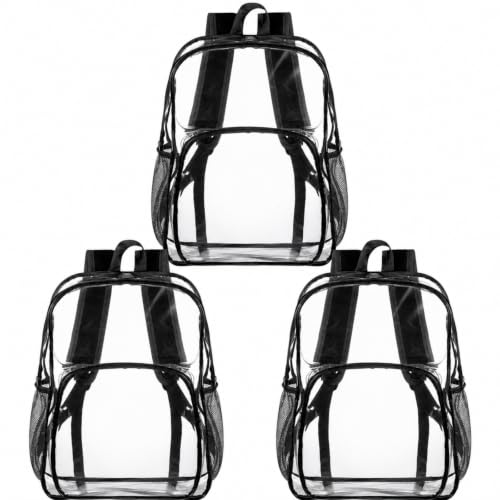 Image of Amylove 3 Pcs Clear Backpack bulk for Stadium Events Heavy Duty PVC Transparent Bookbag for College Workplace Security (15 Inches,Black)