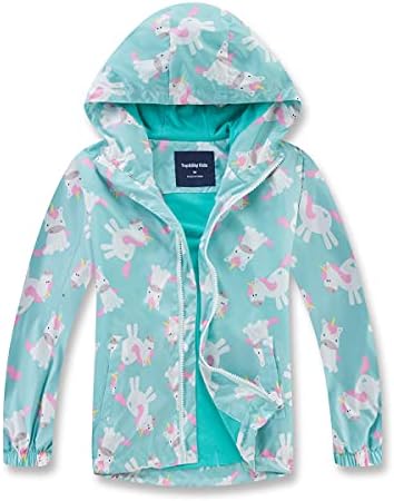 MGEOY Girls Rain Jackets Lightweight Waterproof Hooded Rain Coats Windbreakers for Kids Green 8/9