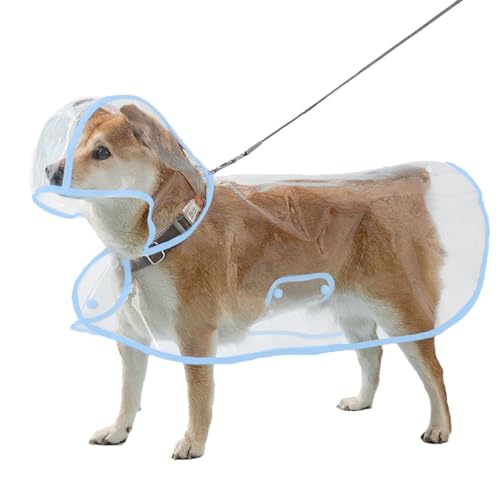 [Nyoniko（ニョニコ）]犬用レインコート ペットレインコート カッパ ポンチョ マント 小型犬 中型犬 大型犬 柴犬 透明な合成樹脂 帽子付き 着せやすい 耐水性 耐久性 風よけ寒さ 梅雨対策 散歩 お出かけ(drt004-Blue-S)