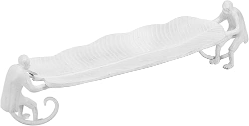 RAFFLES Butler Bandeja decorativa – Plato de hojas vintage de aluminio con esculturas de mono – Entrada hecha a mano, bandeja de mesa auxiliar, sala