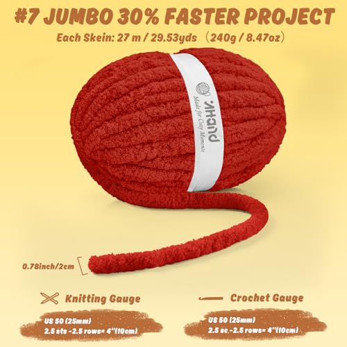 Image of Inhand Classic Red Chunky Chenille Yarn for Hand Knitting,Thick Bulky Mom Blanket Yarn for Crocheting,Soft Fluffy Yarn for Mother's Day Gifts and Crafts for Women /Grandma,8 Pack (29.5Yds /8.4oz Each)