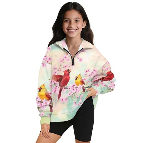 Image of AmzPrint Girls Graphic Quarter Zip Coat Long Sleeve Lightweight Oversized Athletic Running Hoodies For Kids Teen Girls