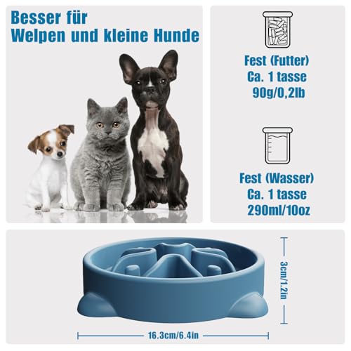 Antischlingnapf Hunde Klein, 16.3cm Anti Schling Napf Hundenapf Futternapf für Katzen und Kleine Hunde (S, Blau)