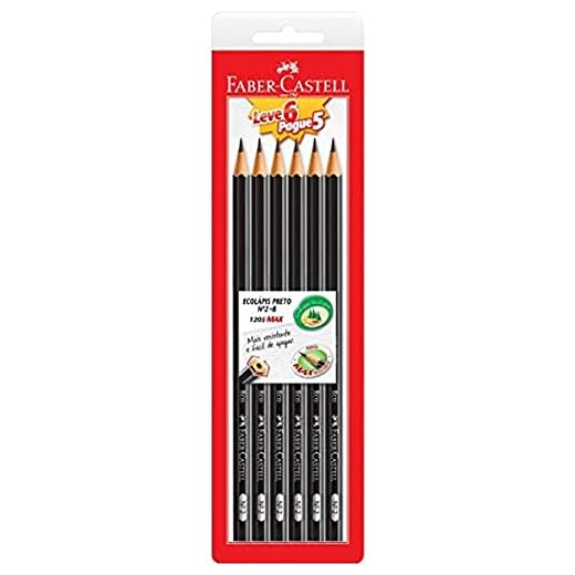 Faber-Castell EcoLápis 1205 Max Preto Nº 2B - Lápis Sextavado, 6 Unidades