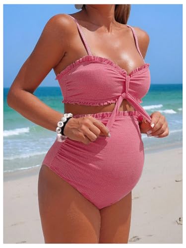 Maillot de bain de grossesse haut de gamme en maille extensible texturée avec détails noués - 2
