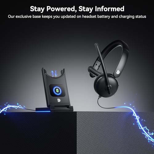 Wireless Headset with Mic for Work, Bluetooth Headphones with Microphone (Noise Cancelling) & Charging Base, Wireless Headset for Work from Home/Office/Call Center/PC/Computer/Teams/Zoom/Skype/Laptop by Dytole - Image 6