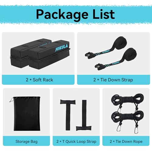 31''Soft Roof Rack Pads for Various Crossbars with Two 15' Premium Scratch Resistant Silicone Buckle, PP Rope,Quick Loop and Storage Bag, for SUPs, Surfboards, Kayaks, Canoes Includes Storage Bag