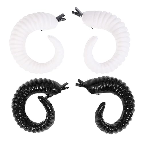 ノーブランド品 ペア 羊の角のかんざし ひづめ ボートホーン 悪魔の角 ホーンバレッタ 子羊の耳の衣装 犬用鹿の角 羊のヘアバンド 霧笛 枝角カチ??ューシャ 黒と白の角 Black プラスチック