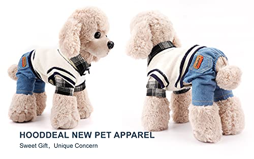 Hooddeal Dog Clothes Plaid Dog Shirt Dog Outfit Overalls Jeans Jumpsuit With Warm Sweater Vest Two-Piece Cool Puppy Clothes For Small Dogs Boy (Medium, Black-White) #TOP6