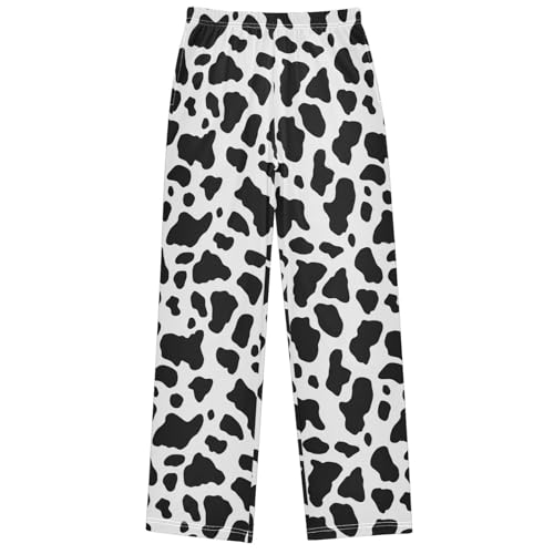 Boy's Pants Black White Cow Spot Jogger Pants Elastic Waist Long Bottoms Trousers with Pockets 6-14 Years