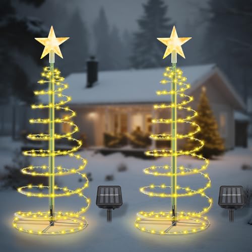 WDKXCN Solar Weihnachtsbaum Außen, 2 Stück Weihnachtsbaum...