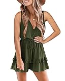 Valphsio Womens Ruffle Layered Jumpsuit V Neck Beach Flowy Tank Rompers with Zipper
