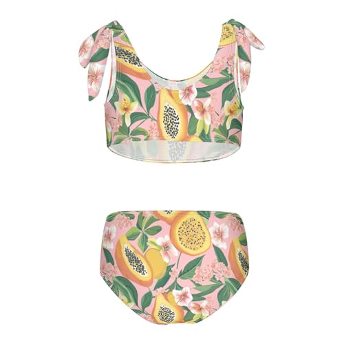 Wusikd Papaya Floral Girls Swimsuits Two Piece Leaves Tropical Swimwear Bikini Set for for Girls Size 3T2