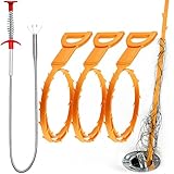 Omont Snake Drain Hair Clog Remover Tool, 34 Inch Stainless Steel Claw and 3 Pack 19. 7 Inch Plastic Sink Unclogger Tool, Sink Drain Cleaner Tool for Kitchen, Sink Bathroom, Tub Toilet Orange (3+1)