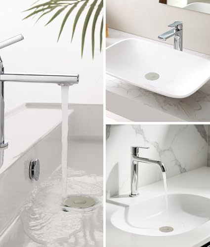Image of QYHNYJF Upgraded Bathroom Sink Stopper with Hair Catcher - Universal Pop-Up Drain Plug, Stainless Steel & Silicone Seal for 1.1-1.5 Inch Drains,Brushed Nickel Finish (Brushed Nickel)