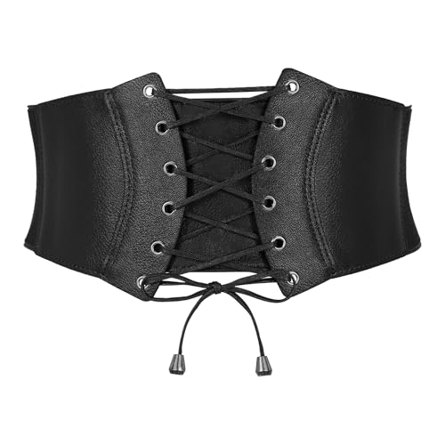 SANSTHS Corset Belt for Women, Vintage Lace-up Waspie Elastic Cincher Waist Dresses Belt for Halloween Costume Parties