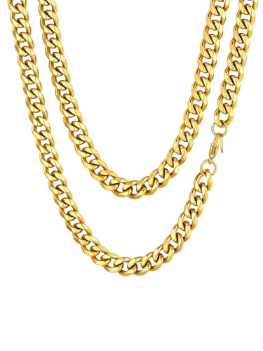 Collier chaîne cubaine en acier hypoallergénique et plaqué or 18 carats de haute qualité