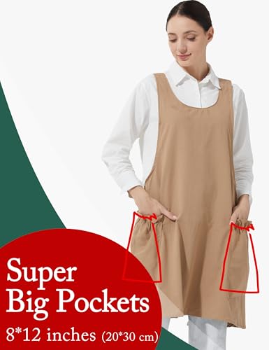Image of Cozy Adjustable Cross Back Aprons for Women with Pockets Cotton Linen Cooking Kitchen Baking