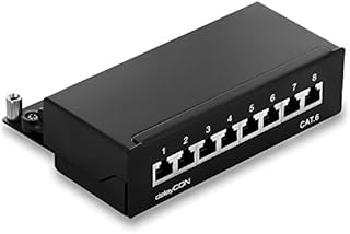 deleyCON CAT 6 Patch Panel Krosownica 8 Portów - Montaż na Pulpicie i Ścianie - Ekranowany - 8x RJ45 Jack - TIA568A TIA568B Szary