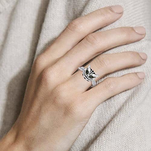 Image of Jeulia Sterling Silver Cheshire Cat Rings for Women Enamel Rings Handmade Diamond White Fancy Black Cubic Zirconia Bridal Set Wedding Anniversary Engagement Promise with Jewelry Gift Box