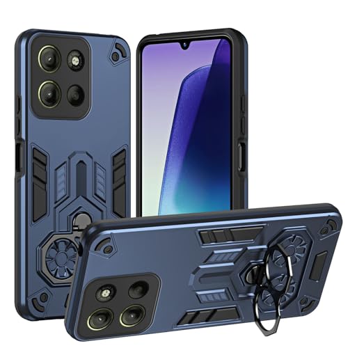 BORYA - BORYA Coque pour Motorola Moto G15/Moto G15 Power, Antichoc Silicone Double Couche PC+TPU Housse, Anti-Chute Simple Étui avec Métal 360° Rotatif Double Anneau Support. Bleu foncé