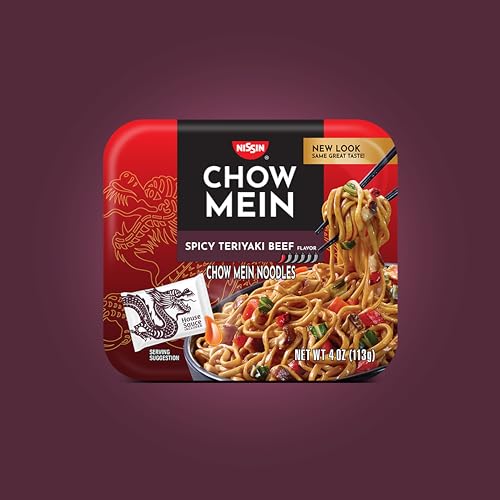 Nissin Chow Mein Noodles, Spicy Teriyaki Beef, 10g Protein, 4 Ounce (Pack of 8)