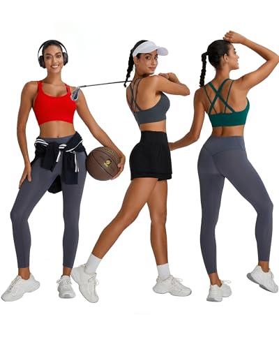 Image of Sports Bras for Women HIigh Support, Criss-Cross Back Padded Strappy High Impact Sports Bras for Women Large Bust