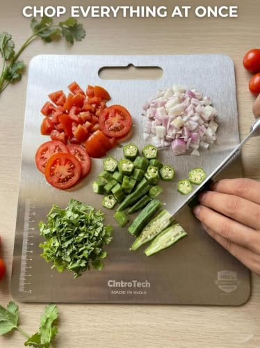 Image of Stainless Steel Chopping Board XL Size 35.5 x 31 cm Heavy Duty Cutting Board for Vegi, Fruits & Meat | Rust-Proof, Durable & Hygienic Kitchen Board