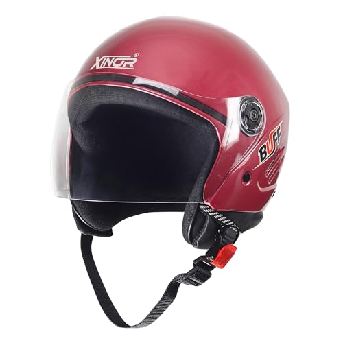 Image of Buff Open Face Motorcycle Helmet Medium | ISI Certified Bike Helmet for Men & Women | Lightweight ABS Shell with Clear Visor & Quick Release Strap for Scooter & Bike Riding (Matte Black)