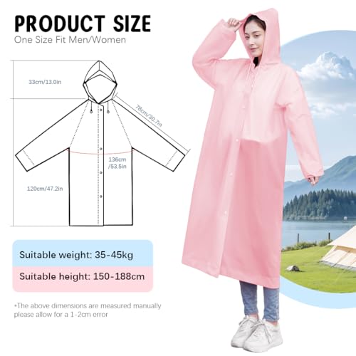 Image of PALAY Waterproof Rain Ponchos for Adults (2Pack) Reusable EVA Lightweight Long Raincoat with Hood Button-Up Unisex Rain Coat for Motorcycle Commute, Monsoon Travel & Festivals (Length 120cm)