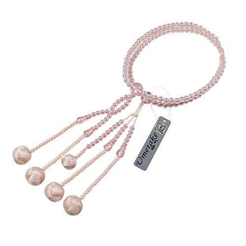 Umetake梅竹 8寸女性用 創価学会数珠 ピンクPCパール ピンク アクリル水晶入り ピンク小田巻梵天