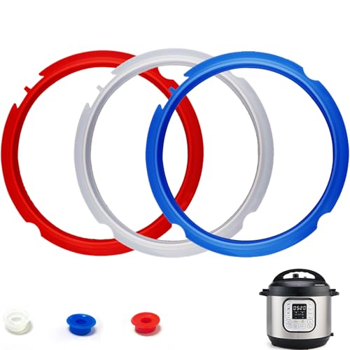 3 Pack Silicone Sealing Ring for InstaPot - Replacement Silicone Gasket Seal Rings with 4 Colors(Red, Clear, Blue) - Replacement Silicone Gasket Seal for Instapot Pressure Cooke