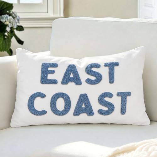 Wheatwin Blue Coastal Tufted Embroidery Throw Pillow Cover 12x20