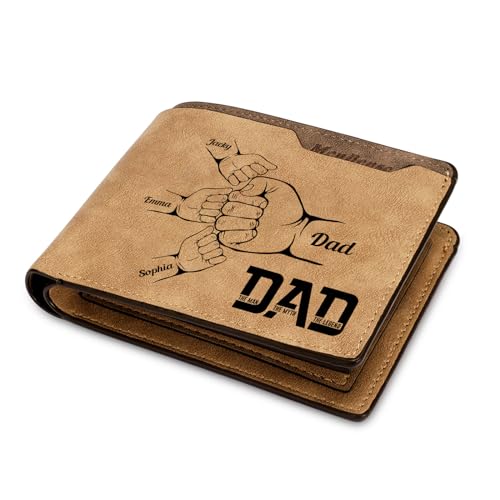Personalized Leather Wallet for Men - Custom WalletGifts for Men from Wife with Names Father's Day Gifts for Dad Slim Bifold Fist Wallet for Husband