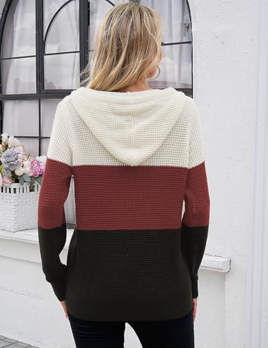 Image of VIMPUNEC Womens Fall Hoodie Sweater Long Sleeve Hooded Top with Pocket | V Neck, Button, Adjustable Drawstring, Waffle Knit, Loose Fit, Ribbed, Kangaroo Pocket