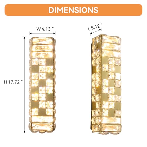 Image of Crystal Wall Sconce Lighting, Gold LED Wall Light Fixture with Warm /Neutral /White Light, Modern Wall Sconces for Bedroom, Bathroom, Living Room